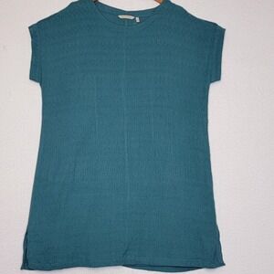 Soft Surroundings Teal Blue Textured Gauze Dress Womens Plus Size 1X Cap Sleeve